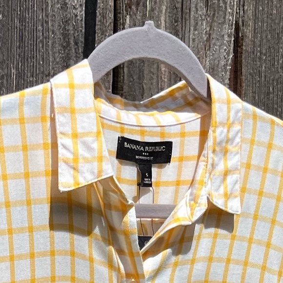 Banana Republic yellow plaid button down shirt size small - Picture 3 of 17